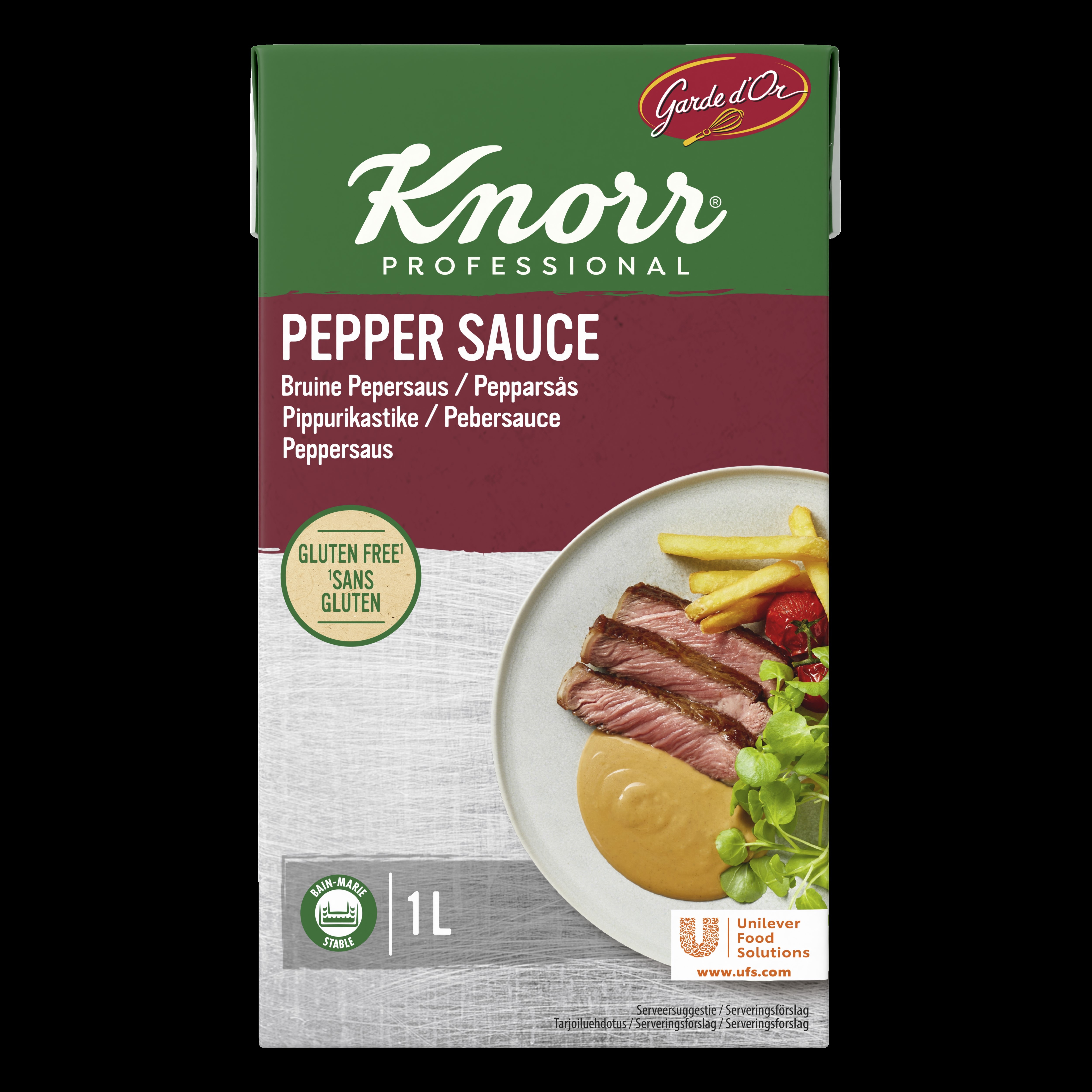 Knorr Garde d'Or Pepparsås 6 x 1 L - Knorr Garde d’Or Pepparsås för en proffsig sås, med autentisk smak, klar att användas.